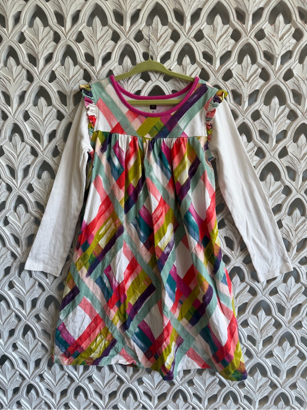 Tea Collection Girls Size 8 Colorful Plaid Ruffle Long Sleeve Dress